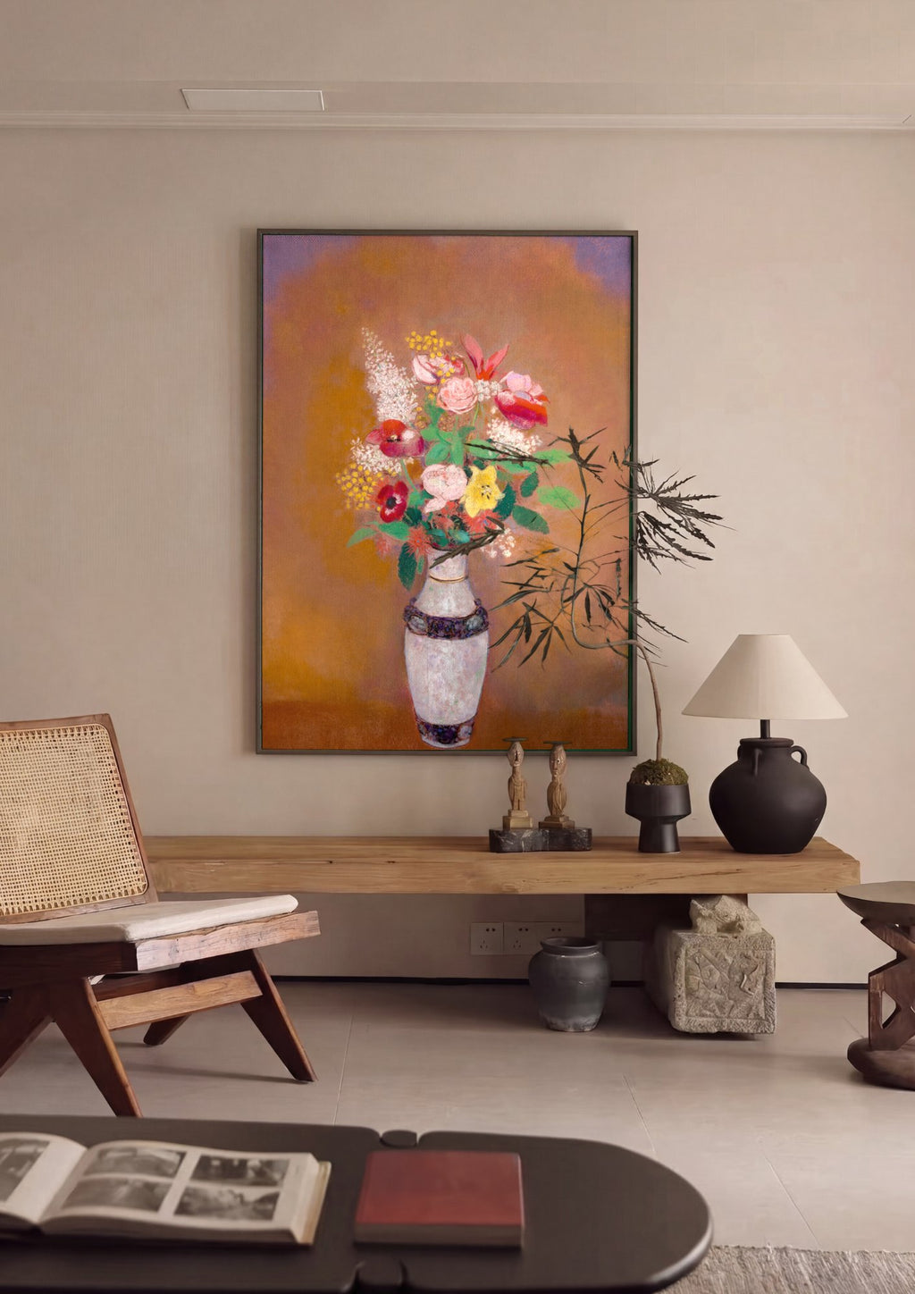 Quadro Decorativo Vaso de Flores - Odilon Redon em ambiente decorado