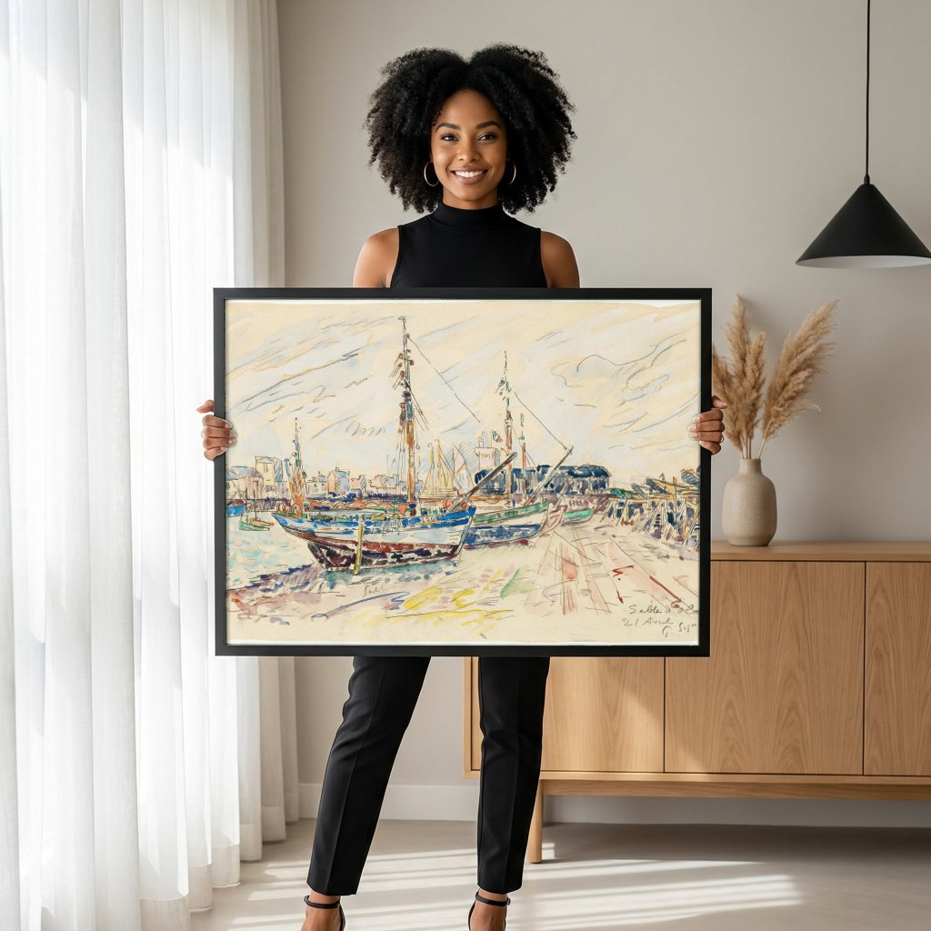 Quadro Decorativo Porto de Sables d'Olonne - Paul Signac com modelo em ambiente