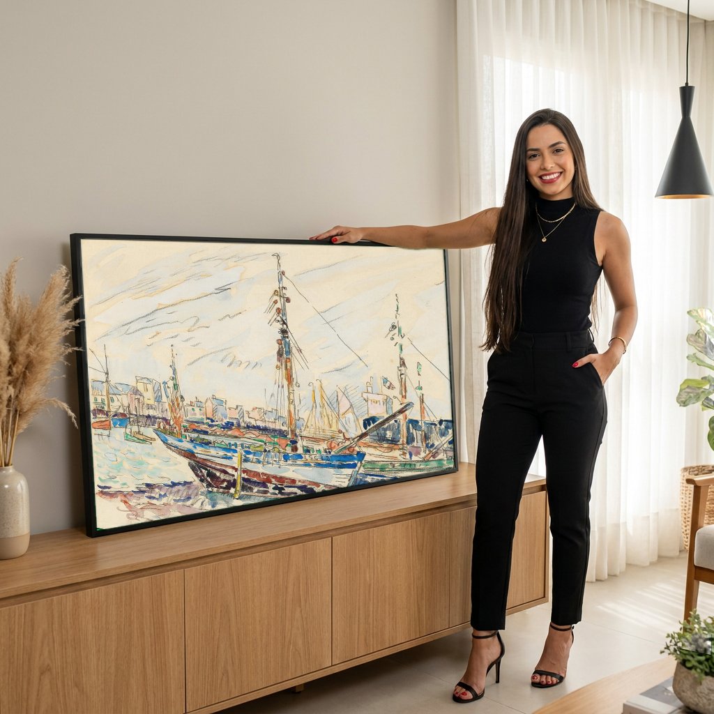Quadro Decorativo Porto de Sables d'Olonne - Paul Signac com modelo em ambiente