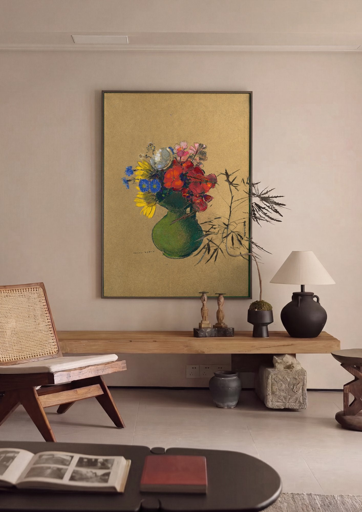 Quadro Decorativo Vaso de Flores - Odilon Redon em ambiente decorado