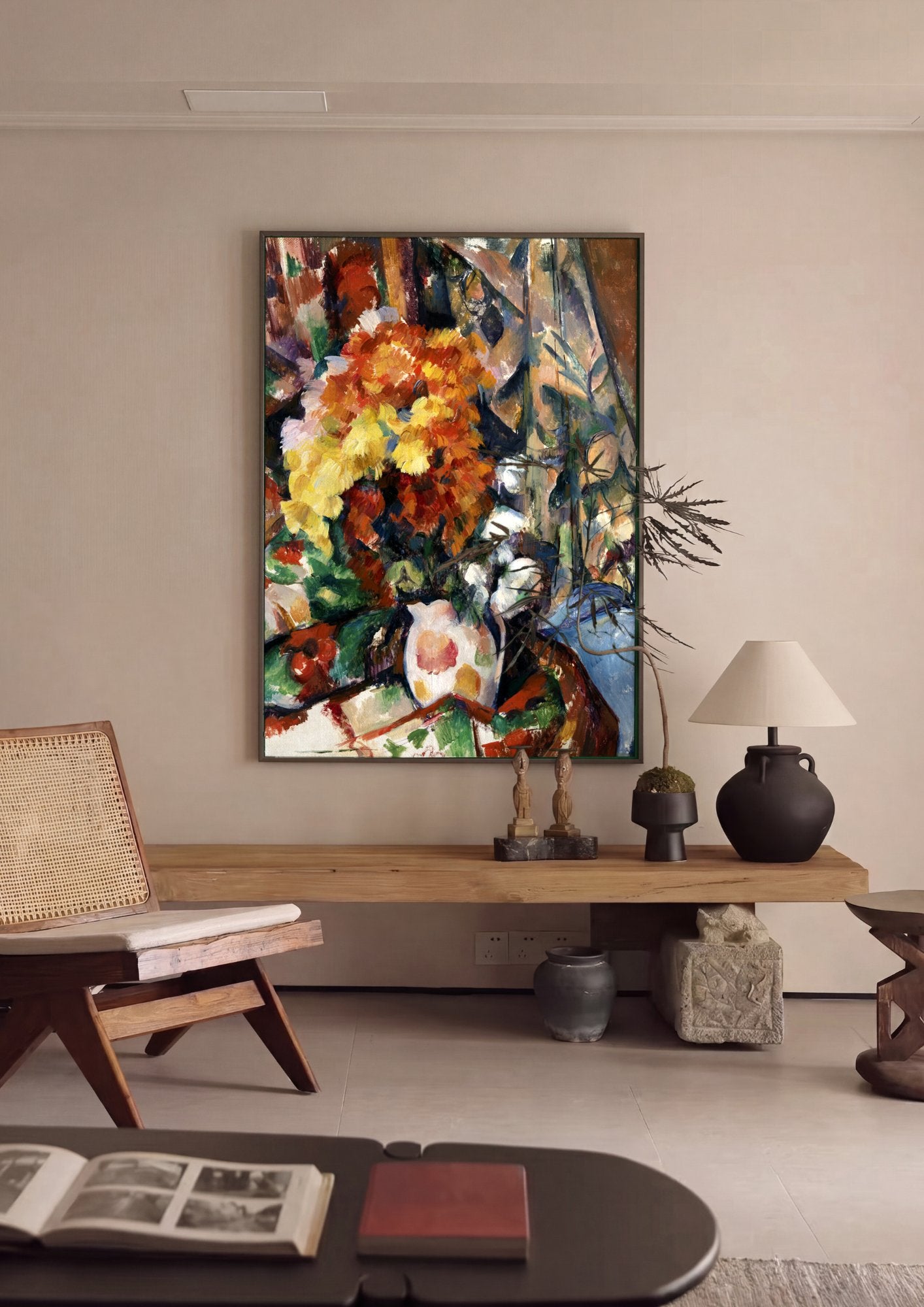 Quadro Decorativo Cesto de Frutas e Flores - Paul Cézanne em ambiente decorado