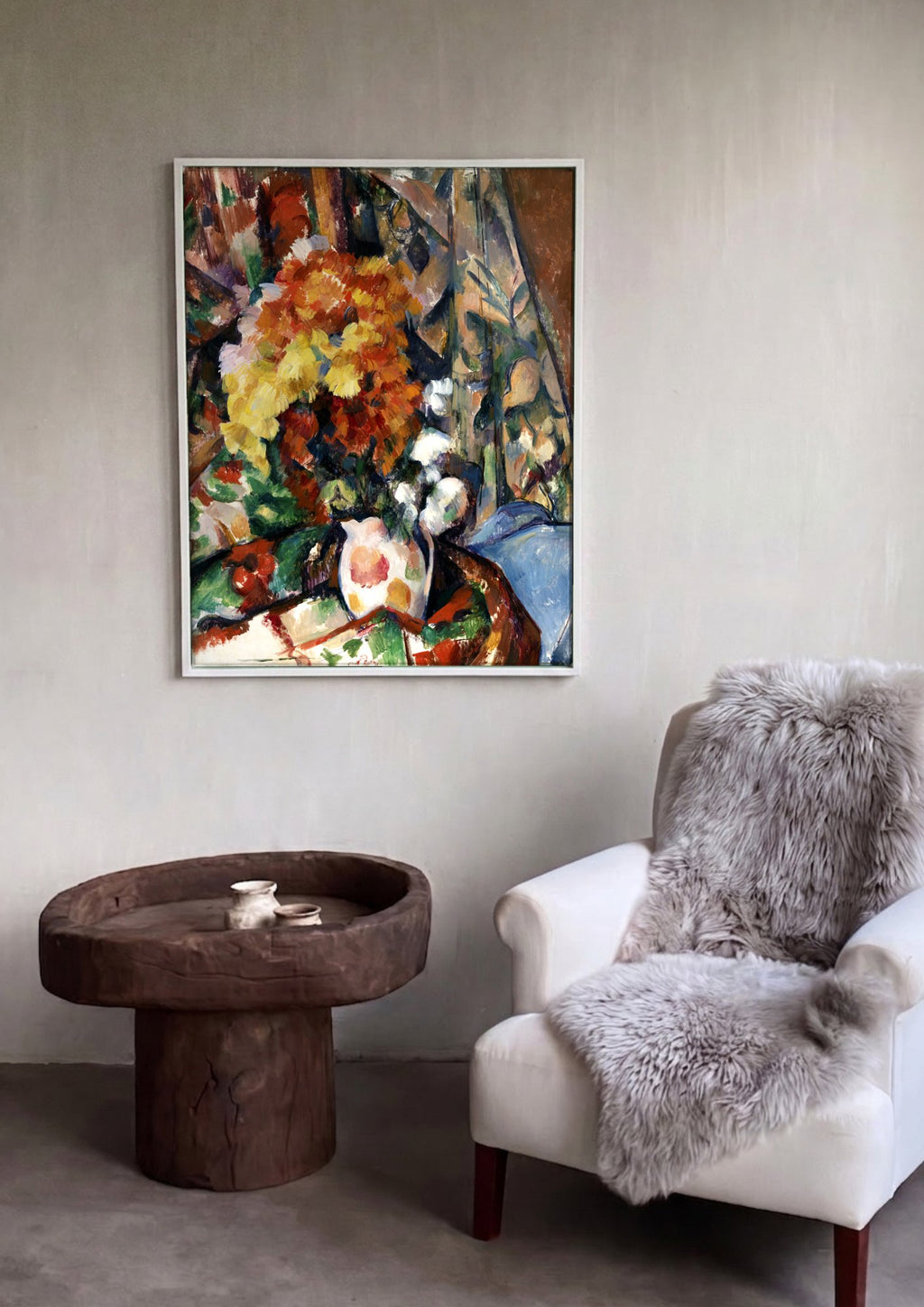 Quadro Decorativo Cesto de Frutas e Flores - Paul Cézanne em ambiente decorado