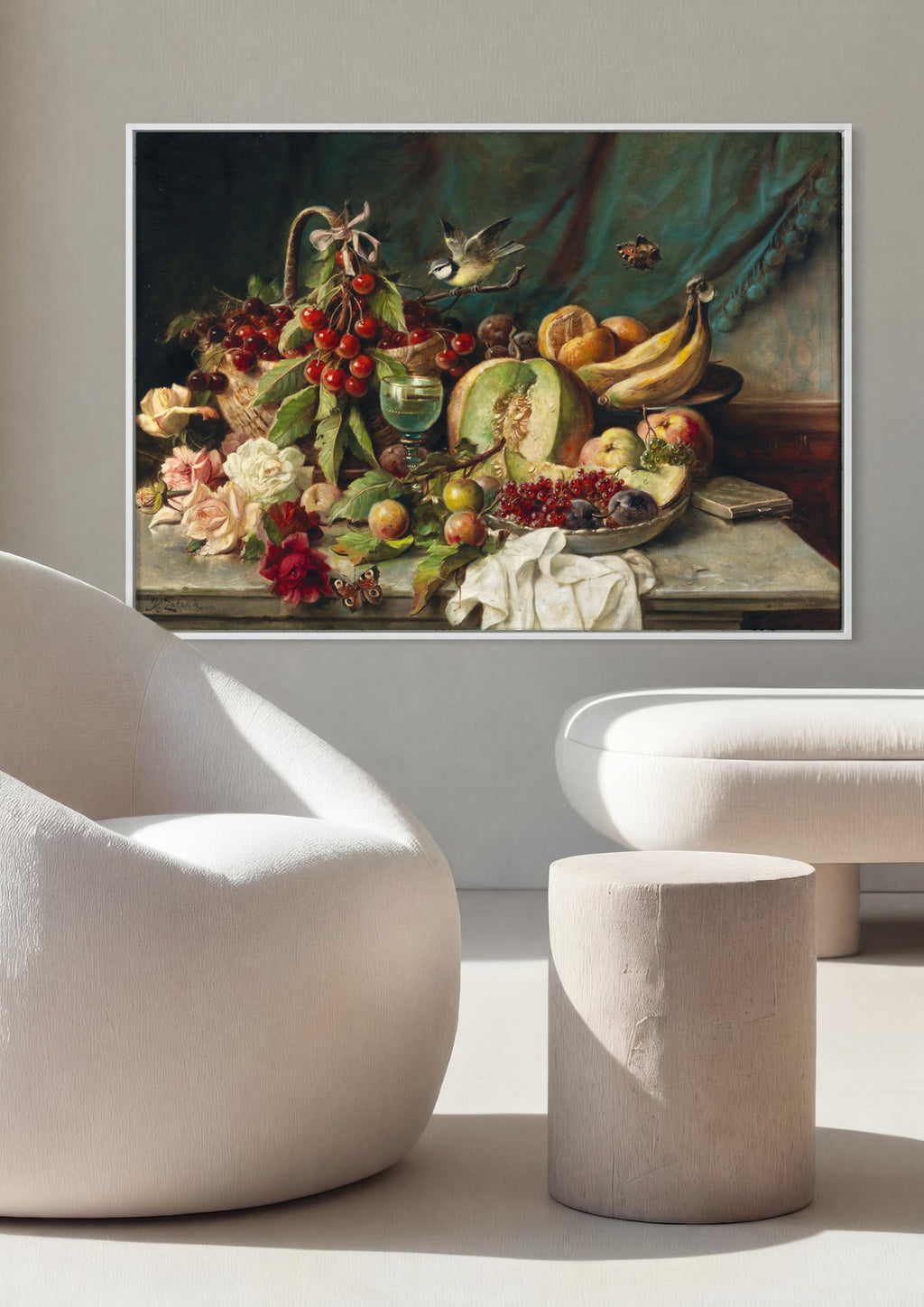 Quadro Decorativo Cesta de Frutas e Flores - Hans Zatzka em ambiente decorado