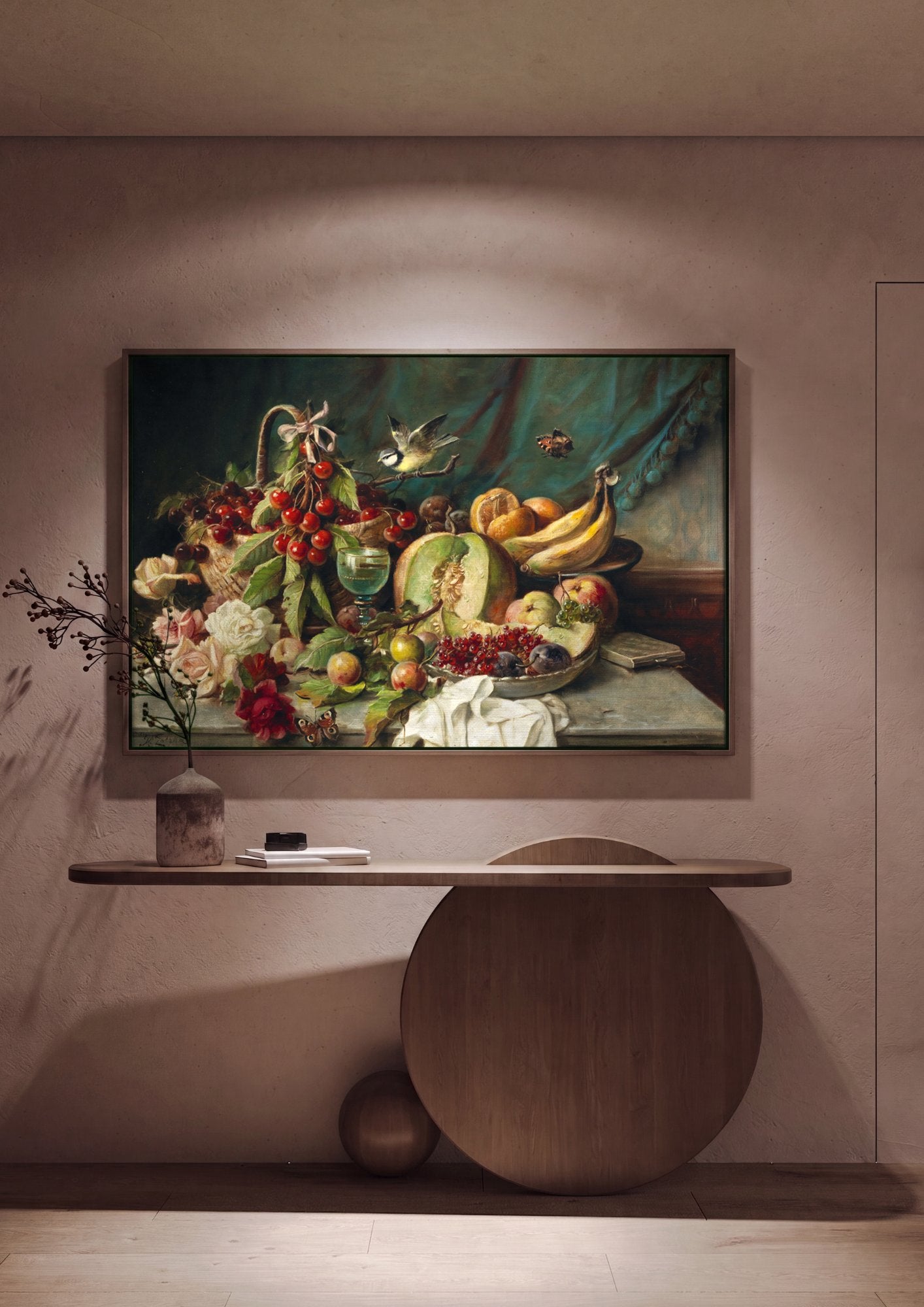 Quadro Decorativo Cesta de Frutas e Flores - Hans Zatzka em ambiente decorado