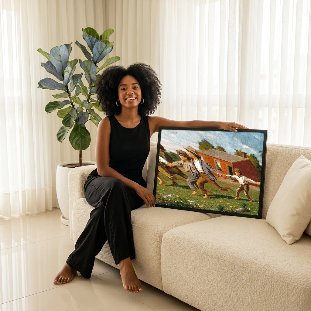 Quadro Decorativo Snap the Whip - Winslow Homer com modelo em ambiente