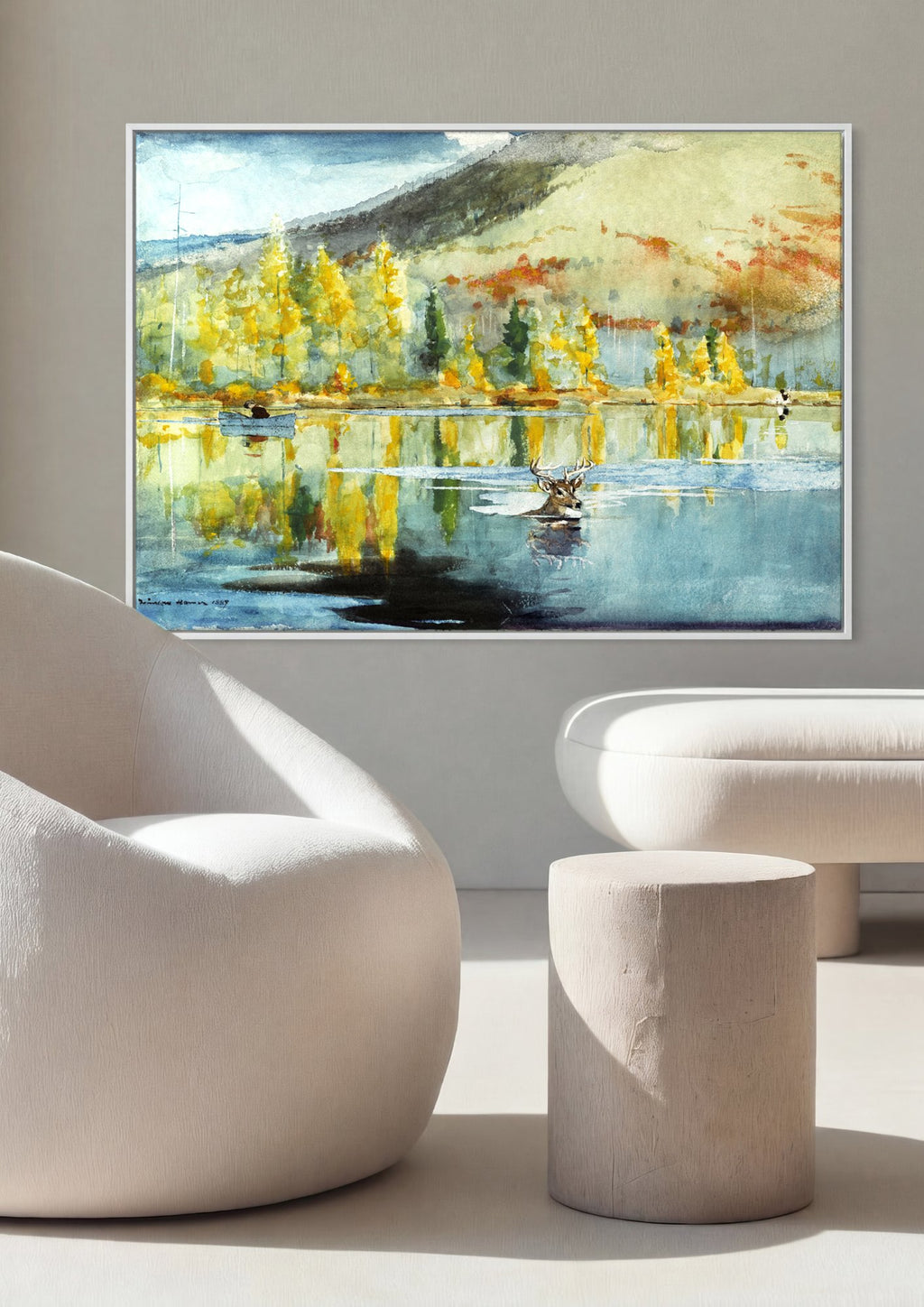 Quadro Decorativo Cervo no Lago - Winslow Homer em ambiente decorado