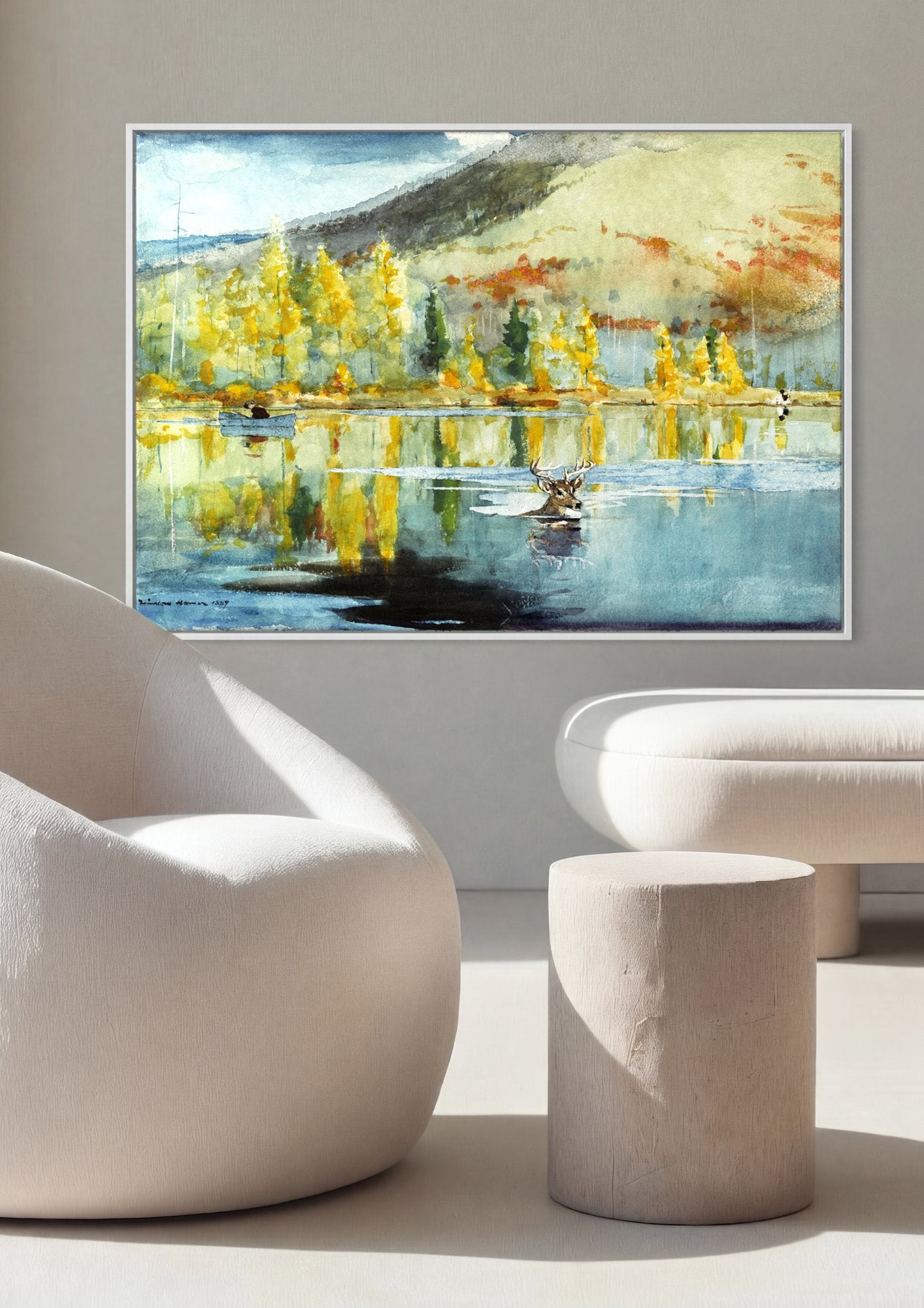 Quadro Decorativo Cervo no Lago - Winslow Homer em ambiente decorado
