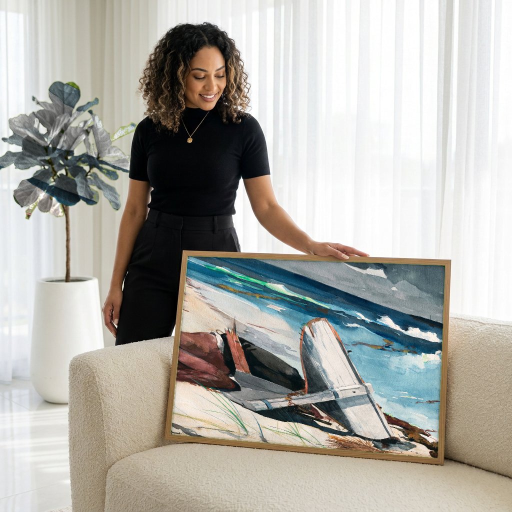 Quadro Decorativo Homem e o Mar - Winslow Homer com modelo em ambiente