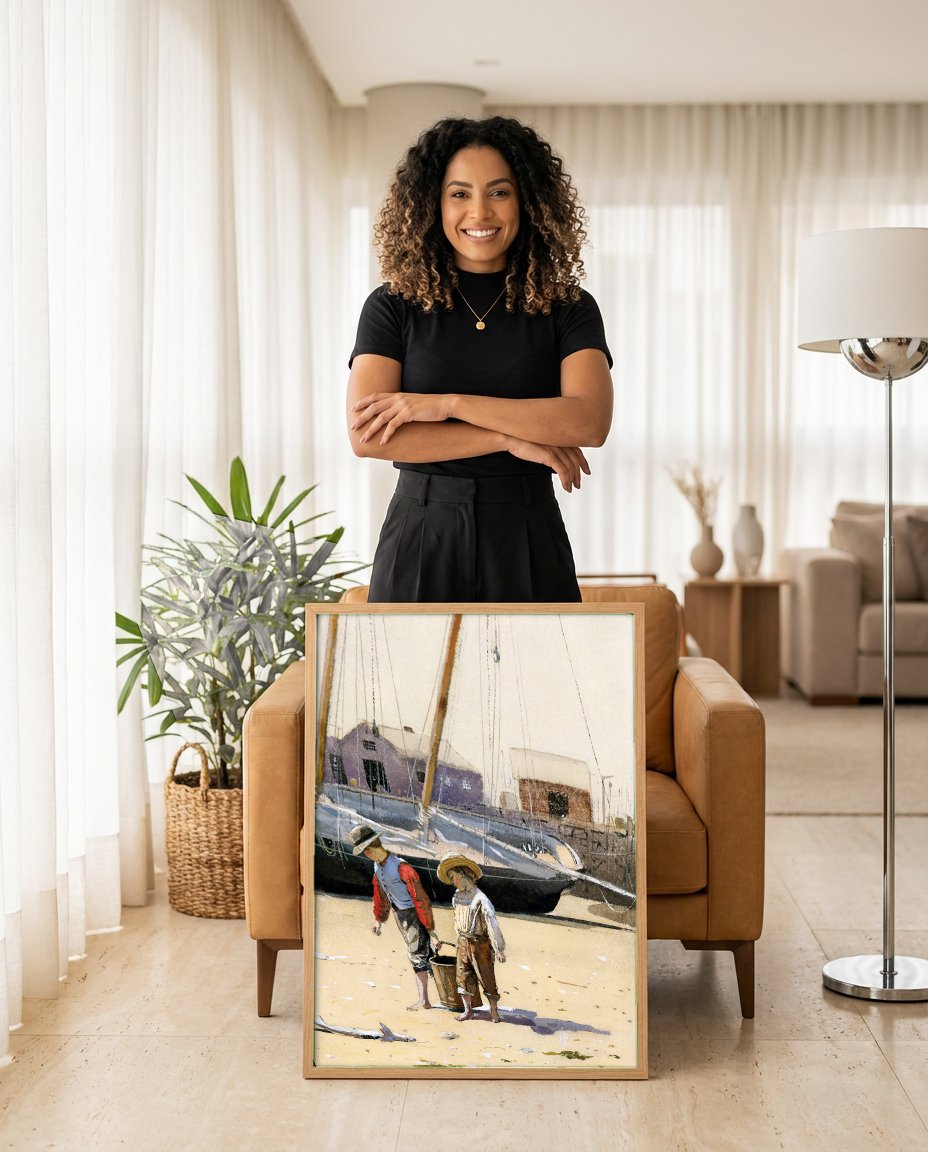 Quadro Decorativo Cenas de Praia - Winslow Homer com modelo em ambiente