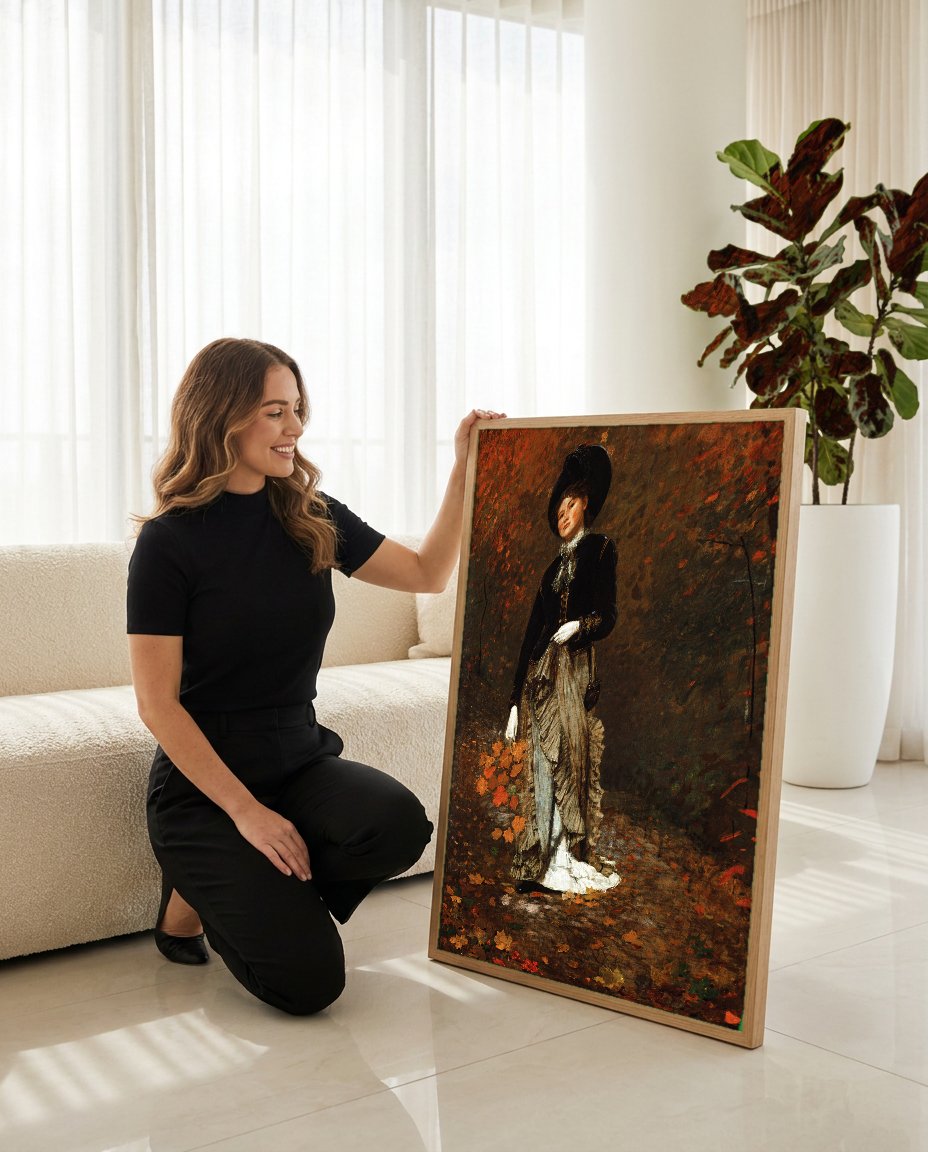 Quadro Decorativo 'The New Novel' - Winslow Homer com modelo em ambiente
