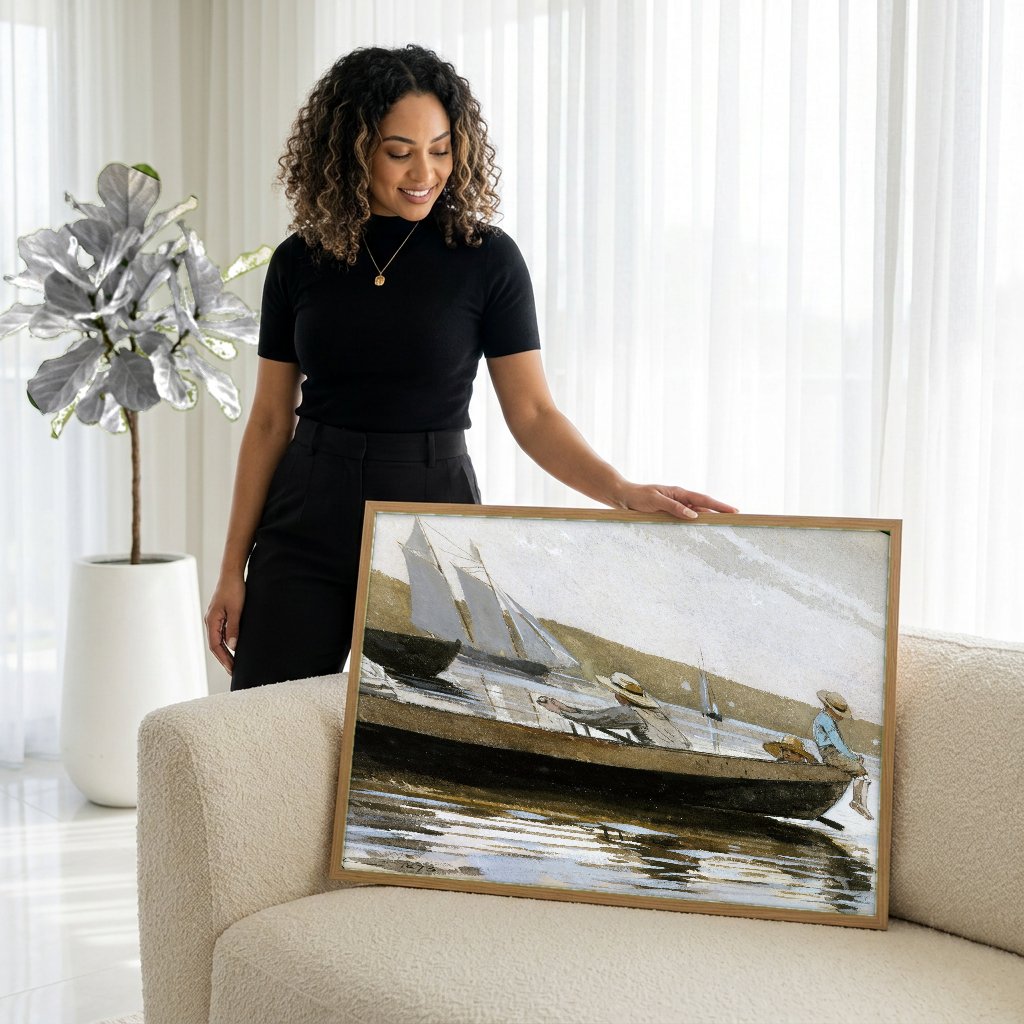Quadro Decorativo Cenas de Barco - Winslow Homer com modelo em ambiente