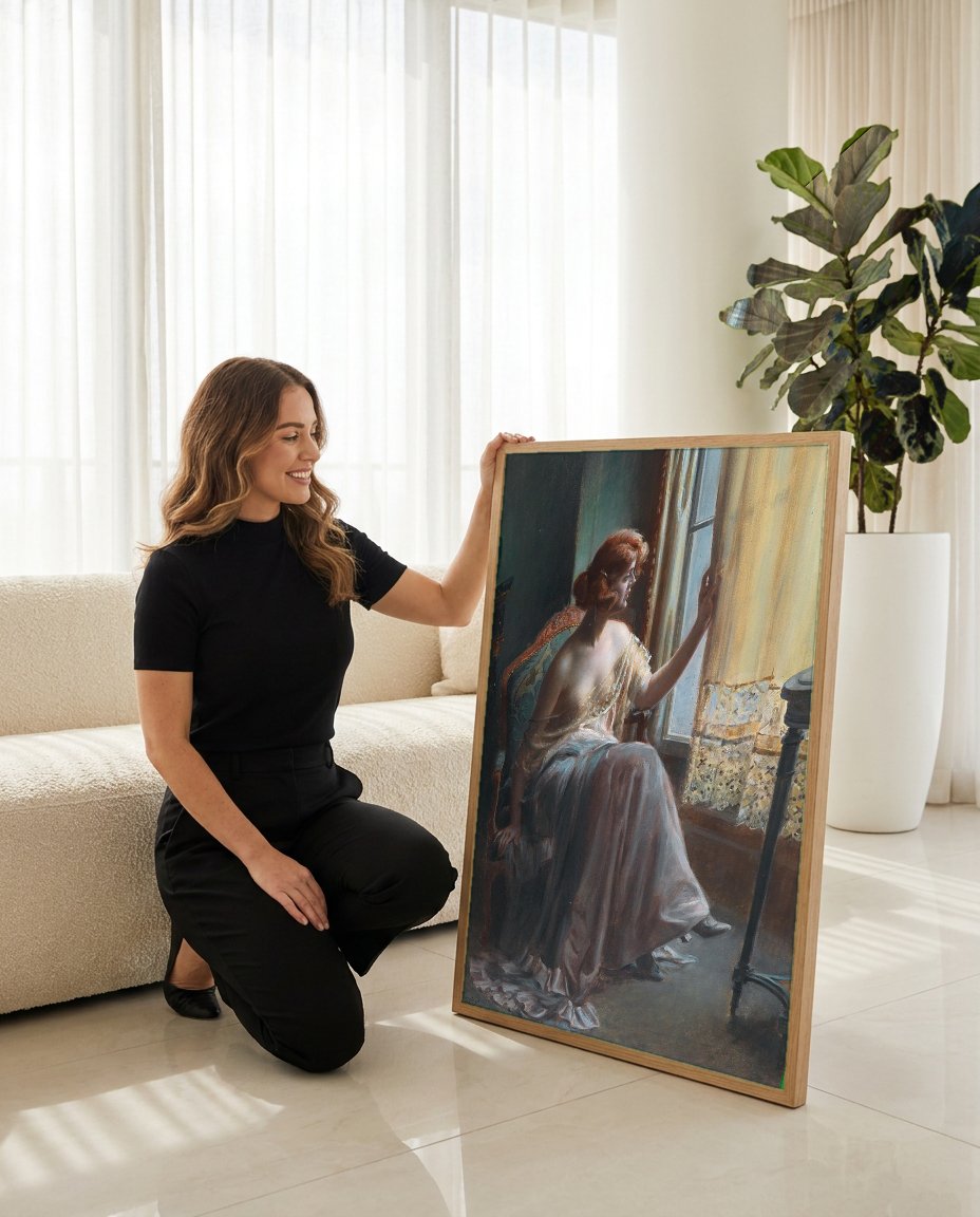 Quadro Decorativo A Dama na Janela - Delphin Enjolras com modelo em ambiente
