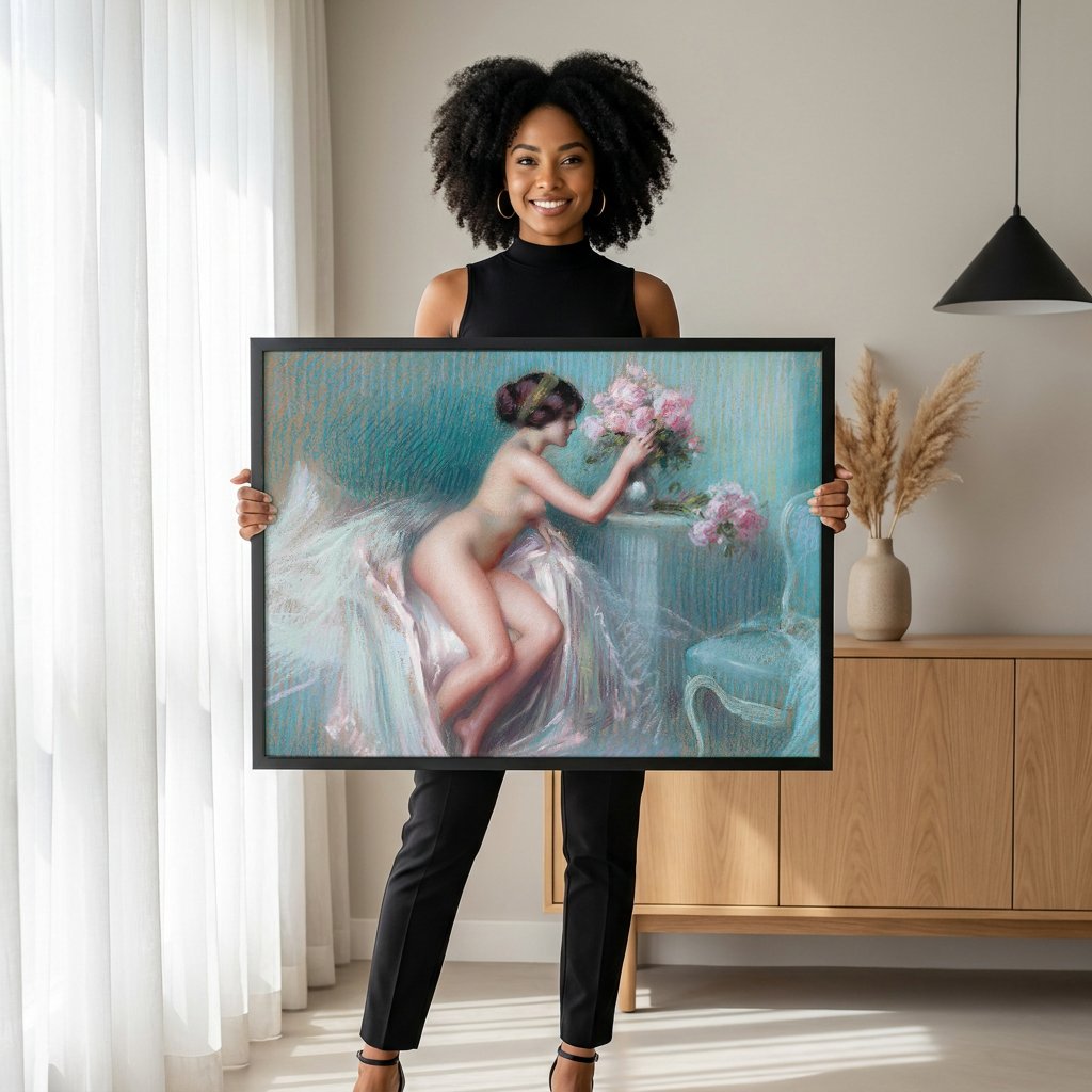 Quadro Decorativo A Dama das Rosas - Delphin Enjolras com modelo em ambiente