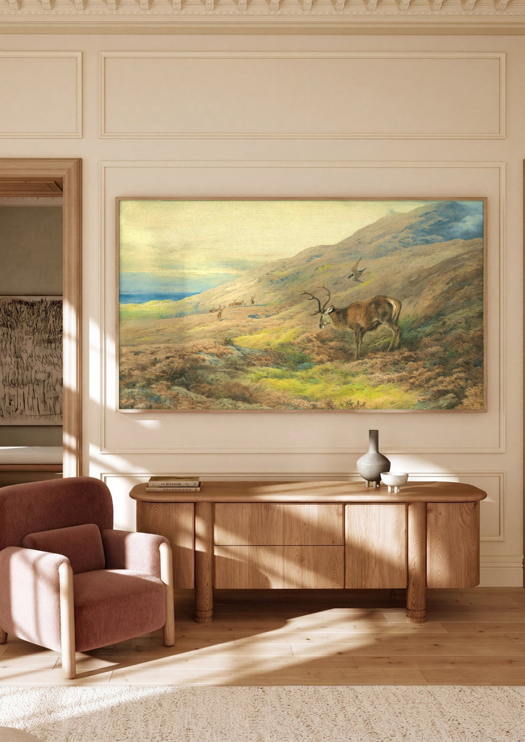 Quadro Decorativo Cervos nas Terras Altas - Thorburn em ambiente decorado
