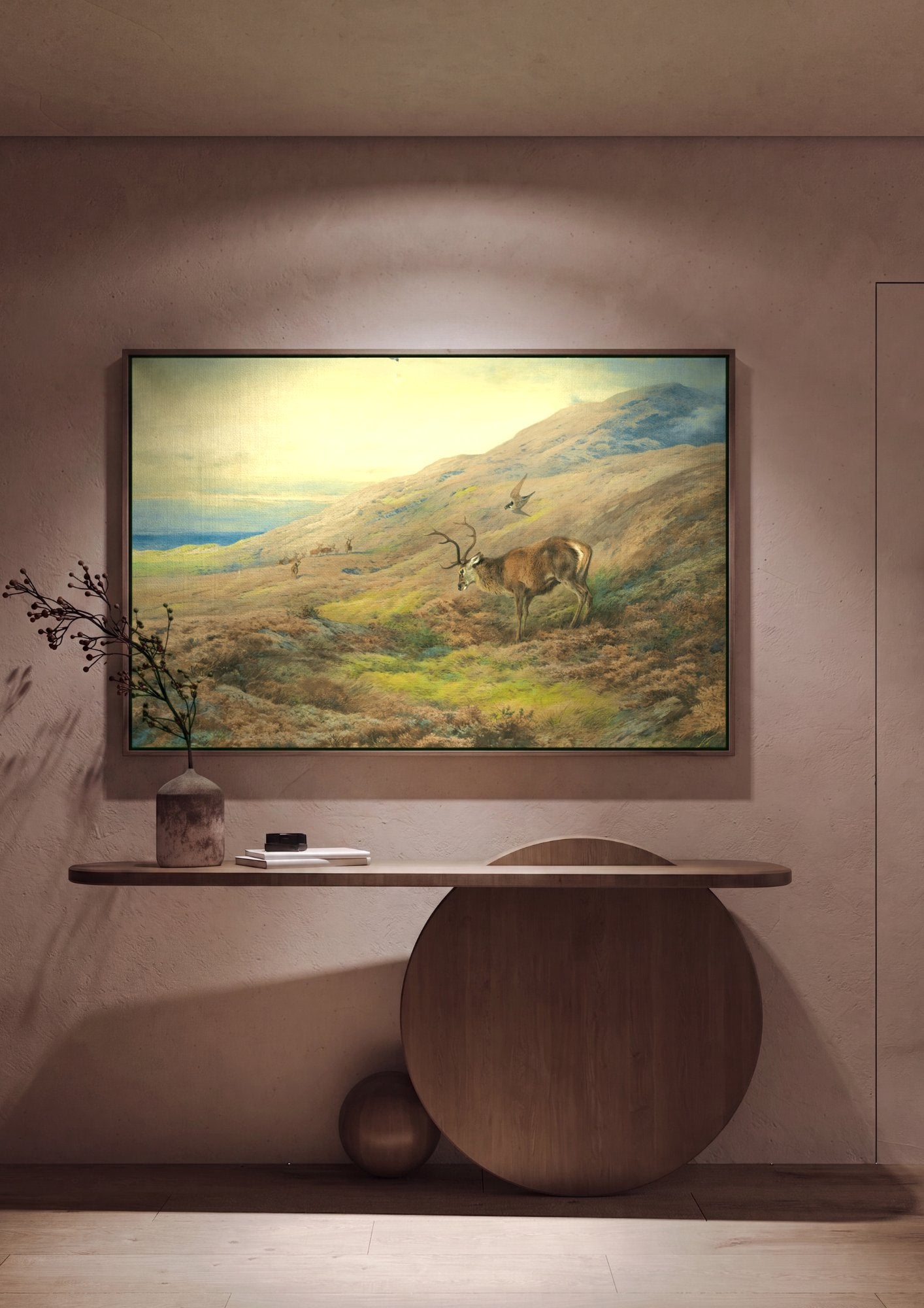 Quadro Decorativo Cervos nas Terras Altas - Thorburn em ambiente decorado