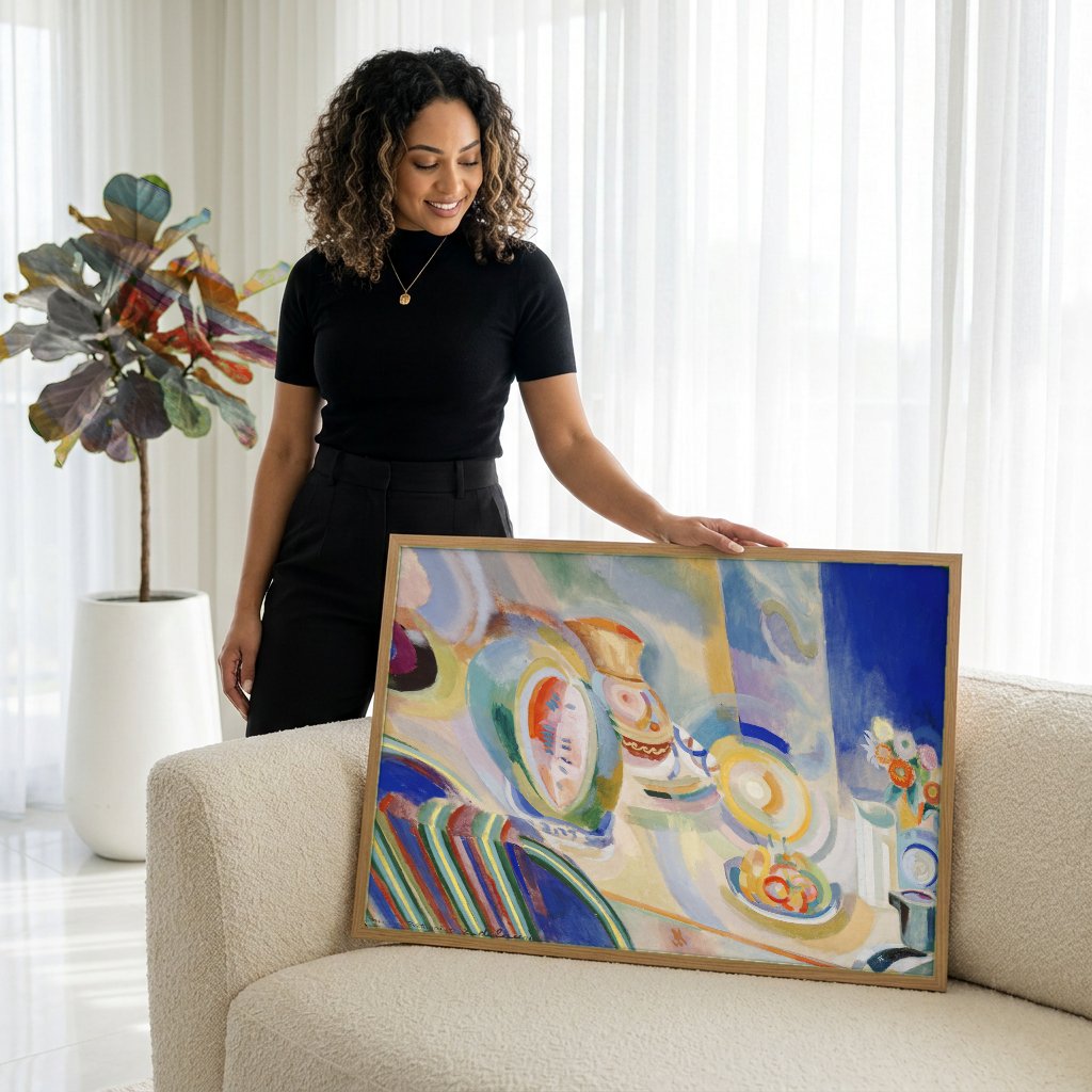 Quadro Decorativo Natureza-Morta Simultânea - Robert Delaunay com modelo em ambiente