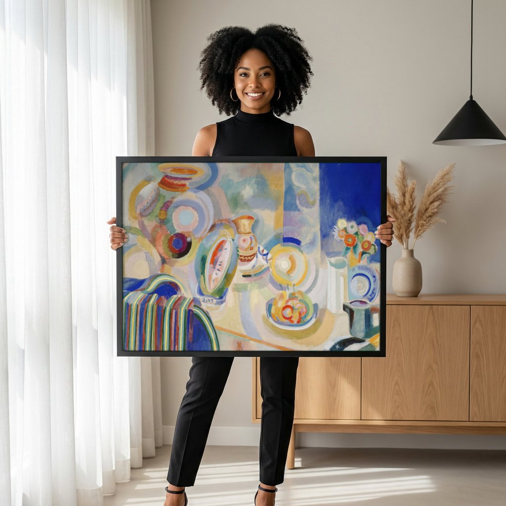 Quadro Decorativo Natureza-Morta Simultânea - Robert Delaunay com modelo em ambiente