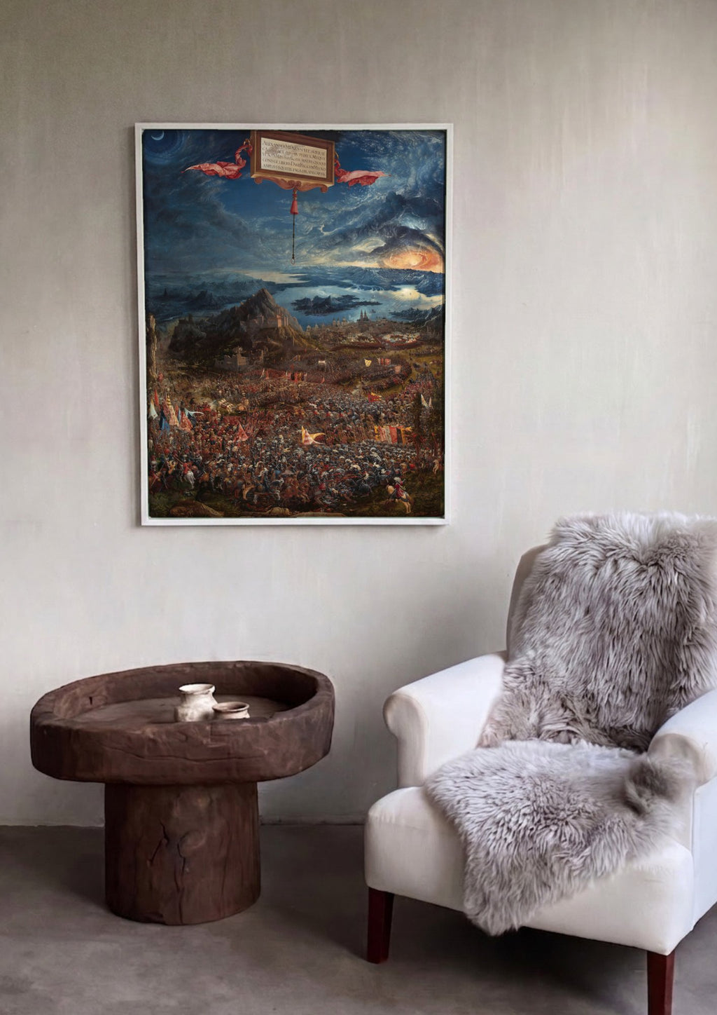 Quadro Decorativo A Batalha de Isso - Altdorfer em ambiente decorado