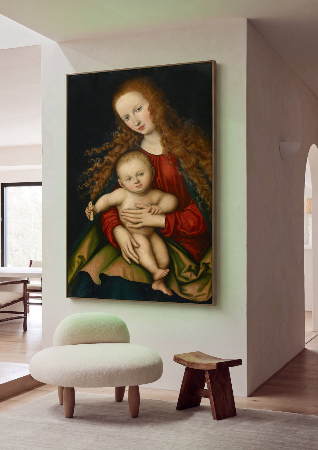Quadro Decorativo A Virgem e o Menino - Lucas Cranach em ambiente decorado