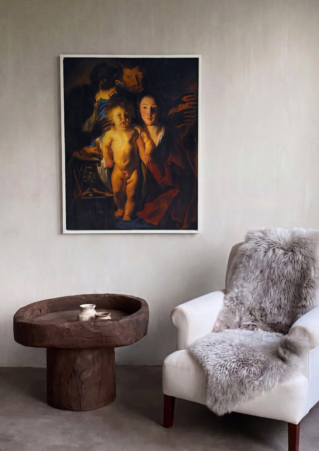 Quadro Decorativo A Sagrada Família à Luz de Velas - Jordaens em ambiente decorado