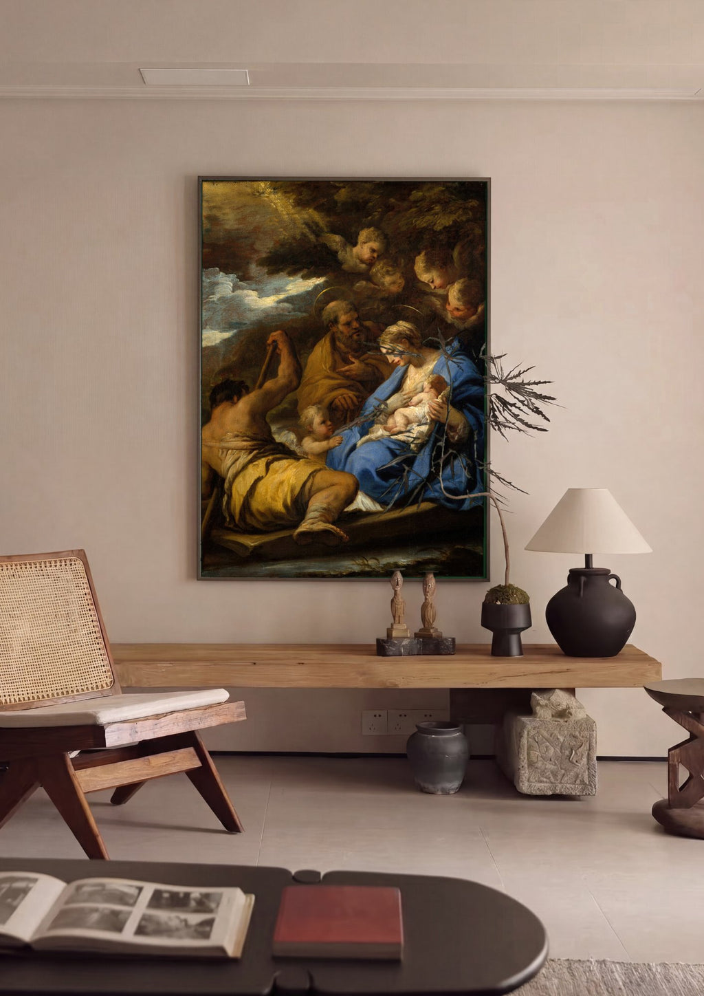 Quadro Decorativo A Fuga para o Egito - Luca Giordano em ambiente decorado