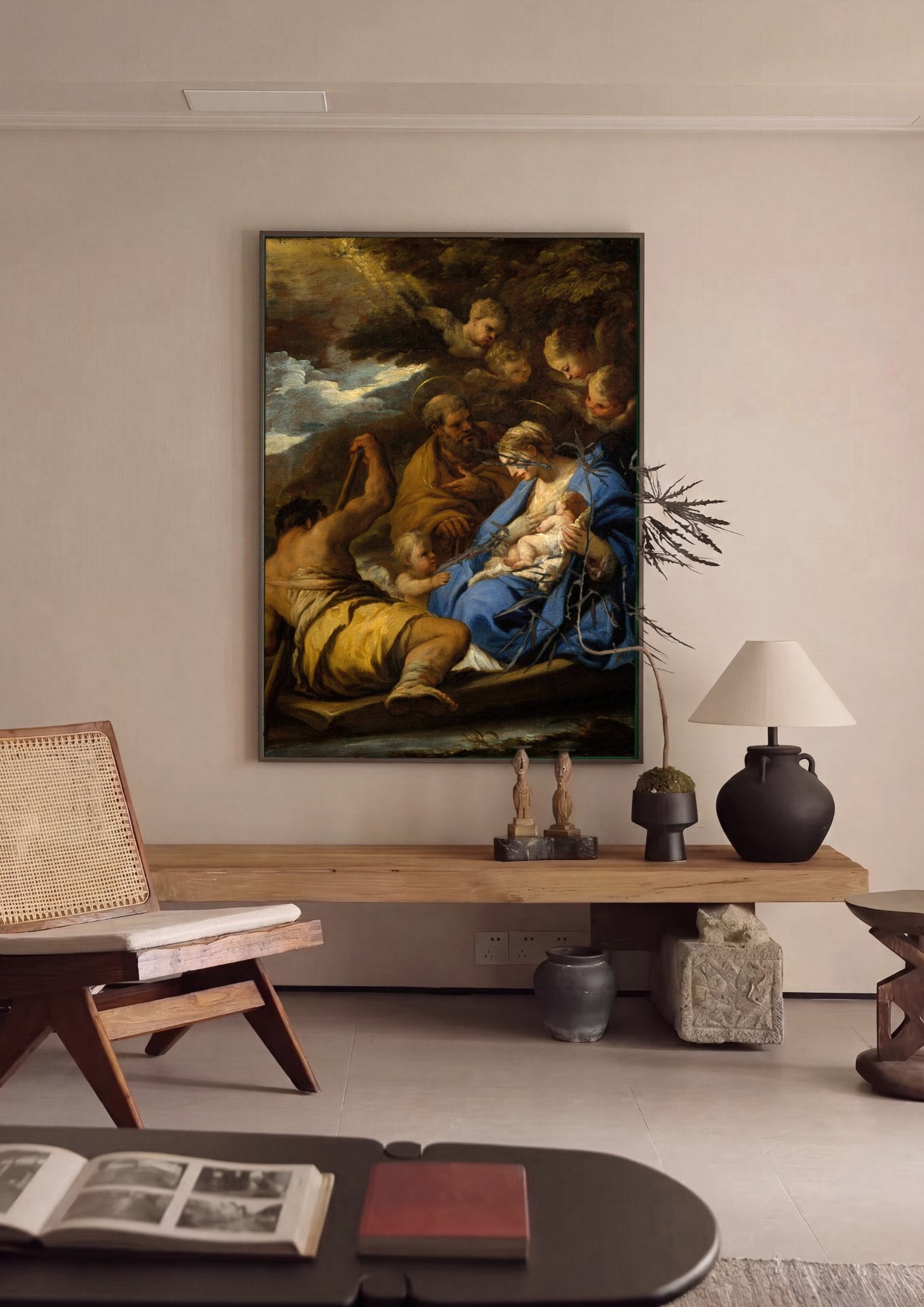 Quadro Decorativo A Fuga para o Egito - Luca Giordano em ambiente decorado