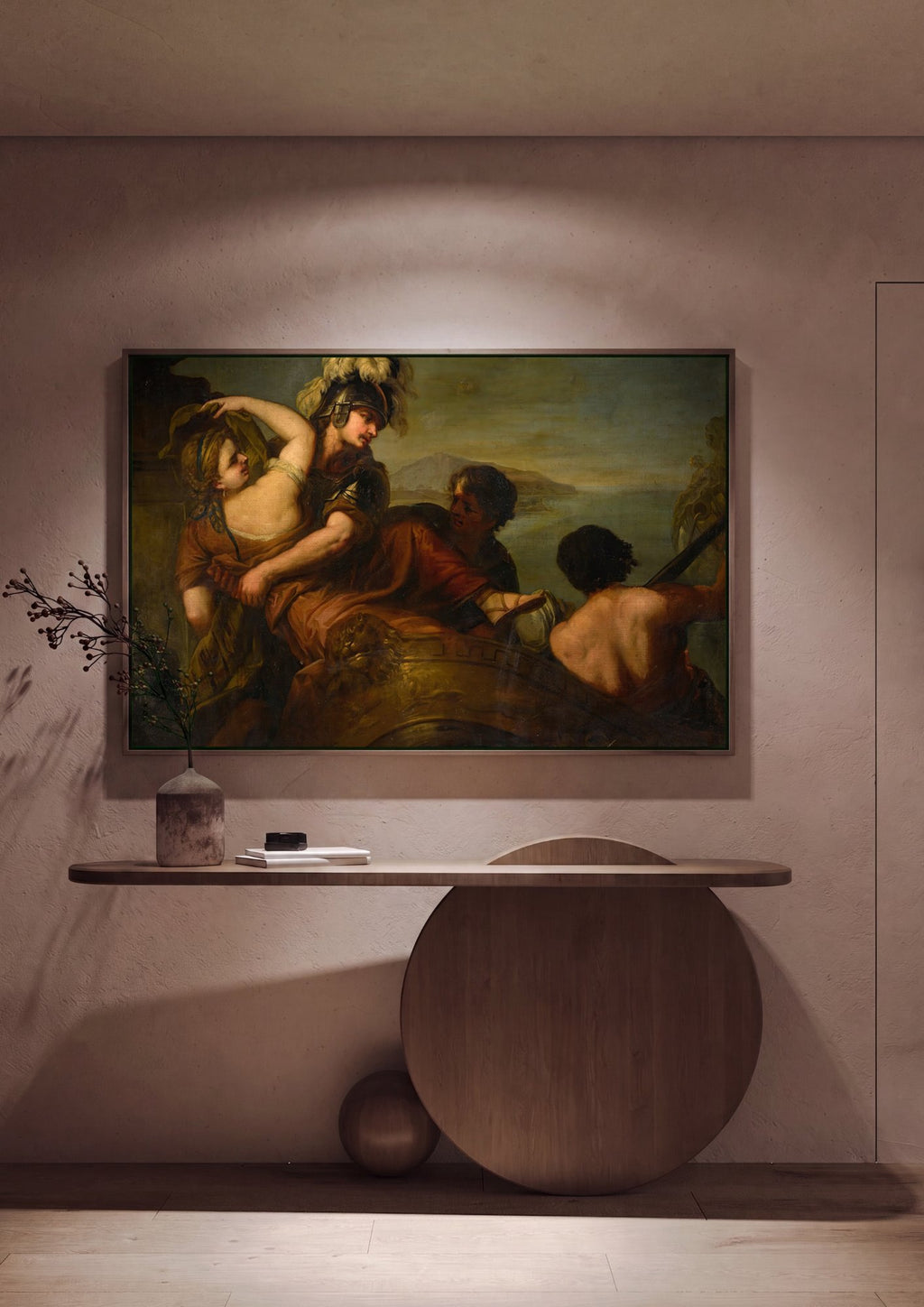 Quadro Decorativo A Fuga de Cleópatra - Luca Giordano em ambiente decorado