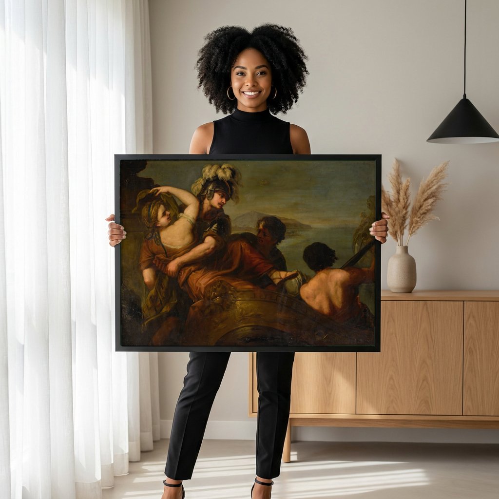 Quadro Decorativo A Fuga de Cleópatra - Luca Giordano com modelo em ambiente