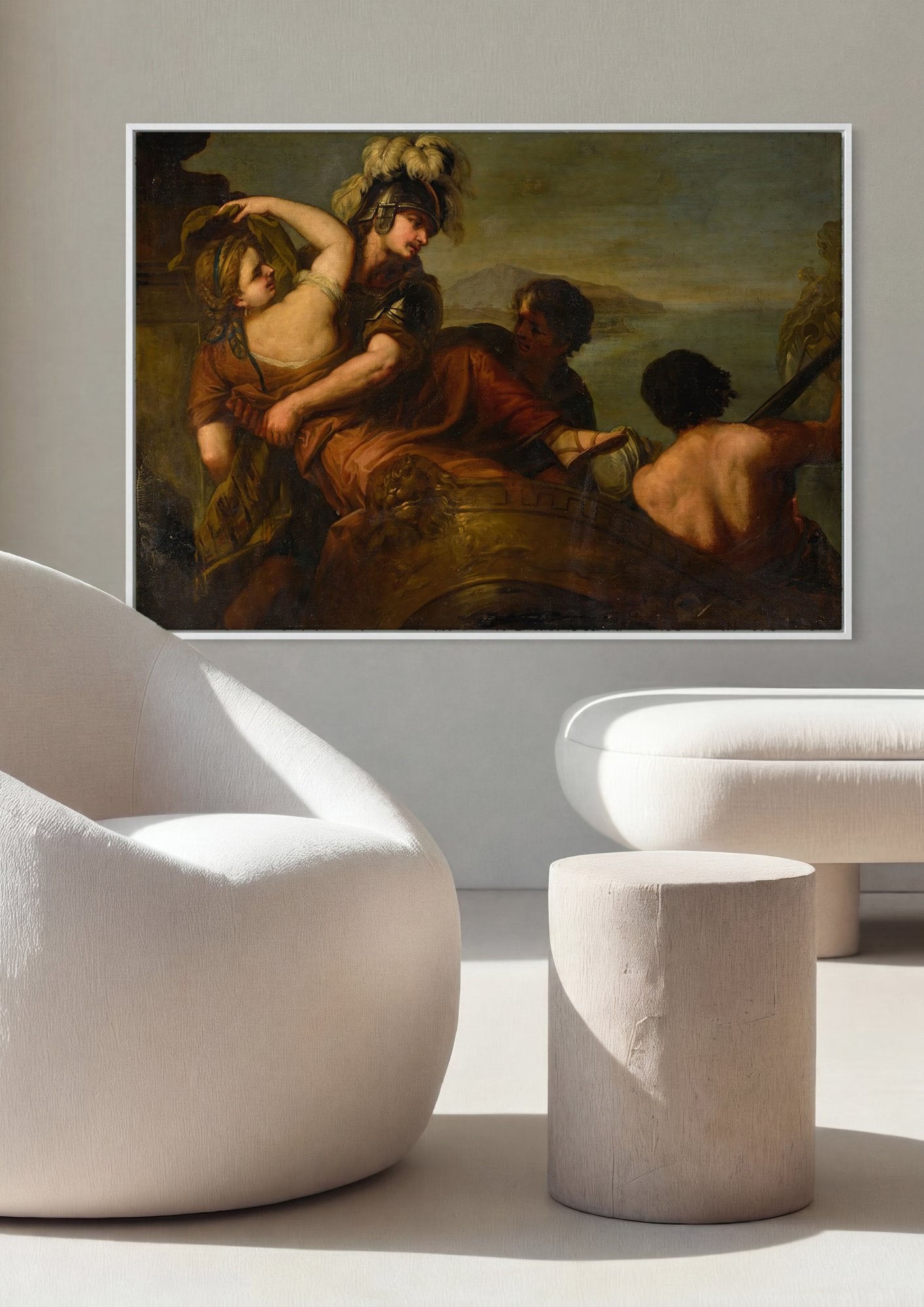 Quadro Decorativo A Fuga de Cleópatra - Luca Giordano em ambiente decorado