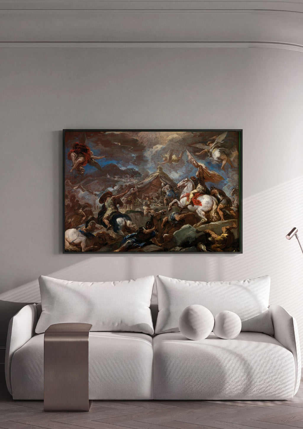Quadro Decorativo Batalha Monumental - Luca Giordano em ambiente decorado
