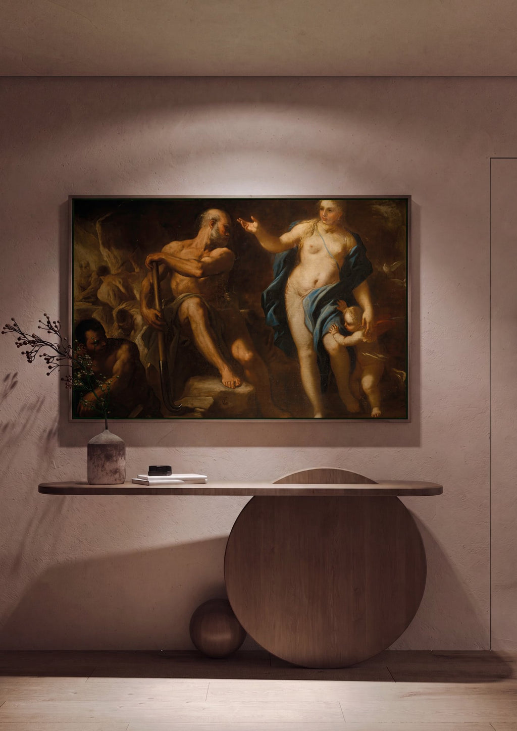 Quadro Decorativo A Forja de Vulcano - Luca Giordano em ambiente decorado