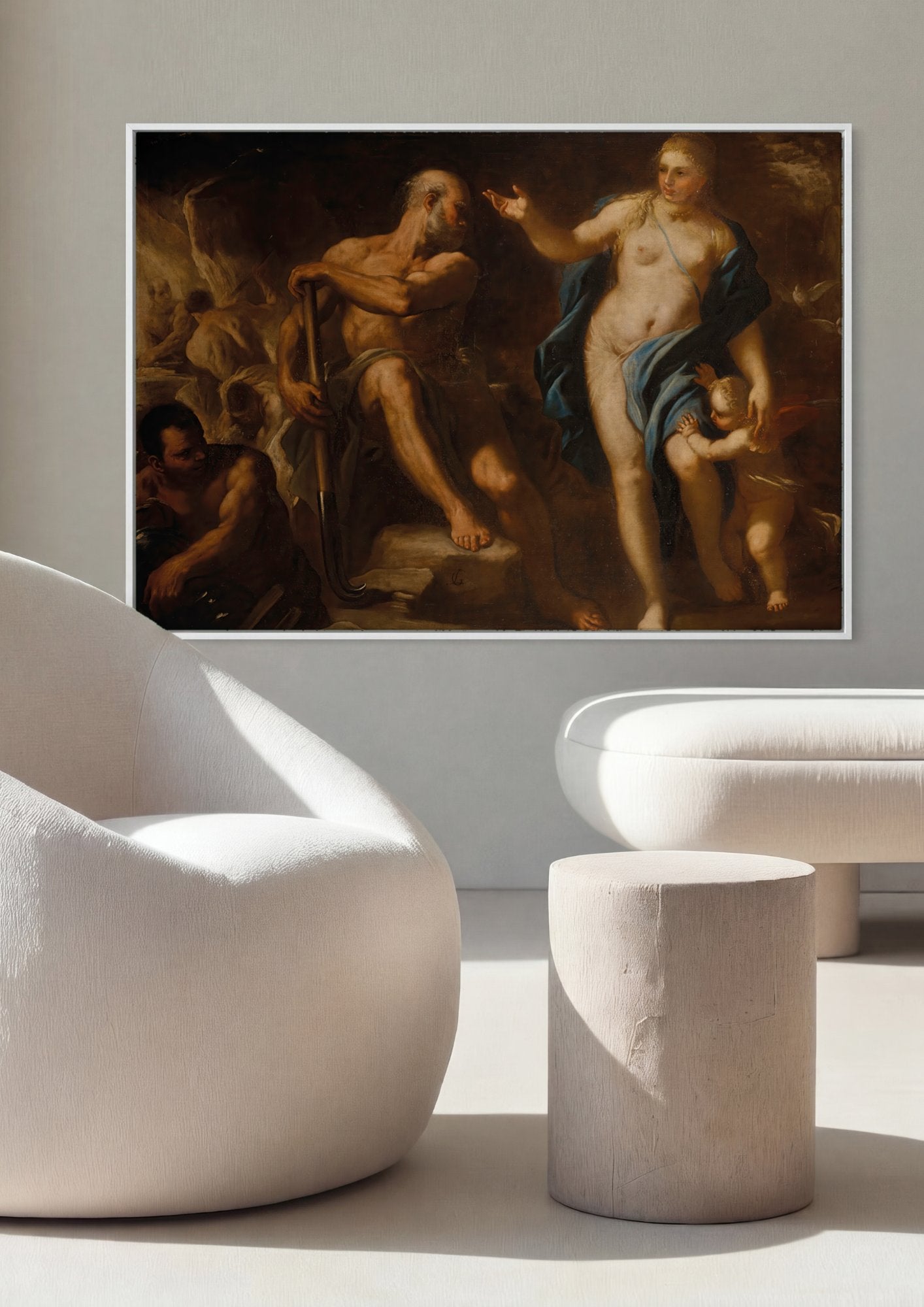 Quadro Decorativo A Forja de Vulcano - Luca Giordano em ambiente decorado