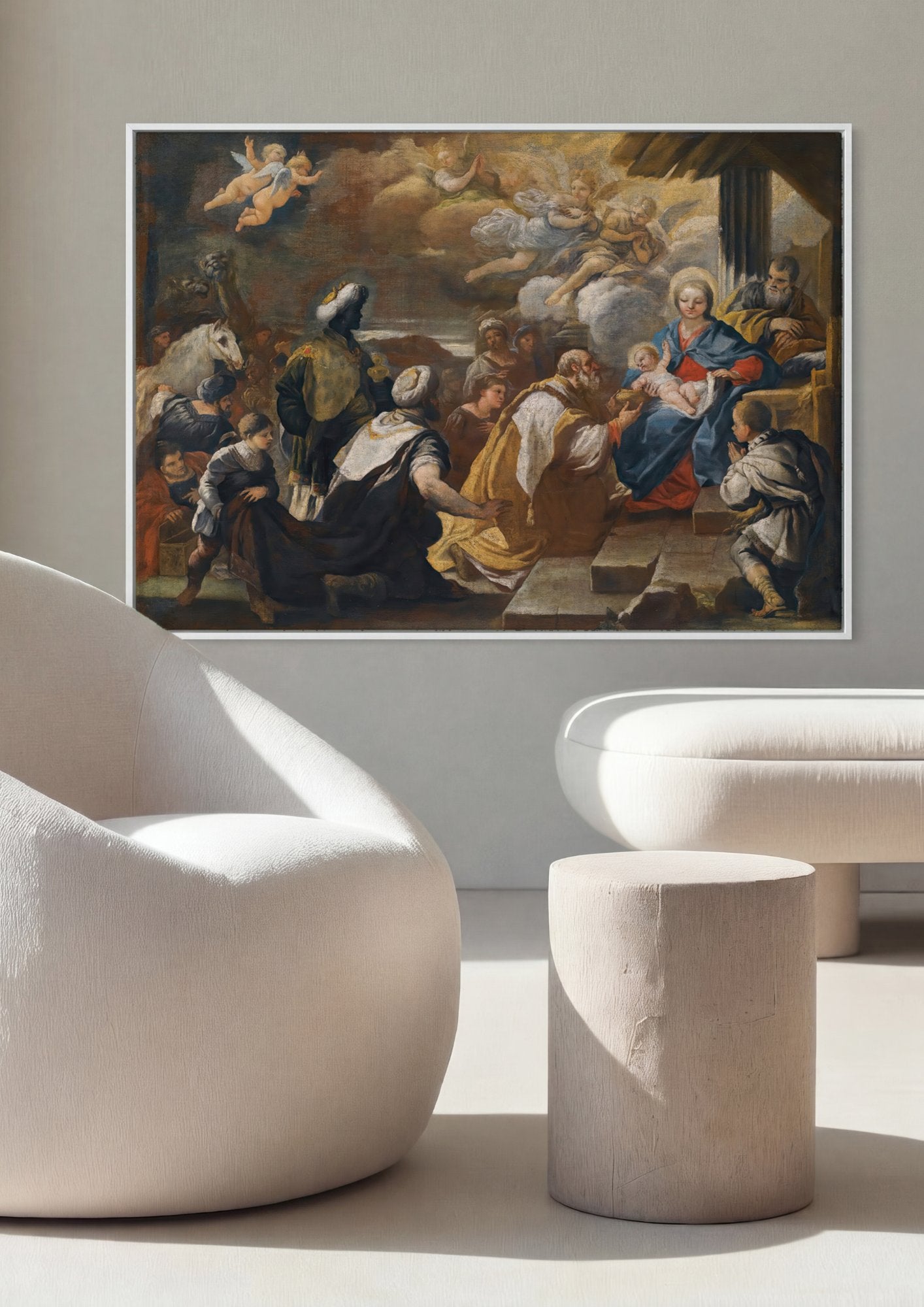 Quadro Decorativo Adoração dos Magos - Luca Giordano em ambiente decorado
