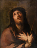 Pintura a óleo de Jesus Cristo com a coroa de espinhos, olhando para cima com expressão de dor e resignação, mãos atadas por uma corda. Obra atribuída a Luca Giordano.