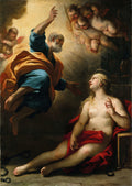 Pintura barroca de Luca Giordano, A Libertação de São Pedro, mostrando um homem barbudo flutuando em luz e uma mulher acorrentada olhando para ele, com anjos no céu.