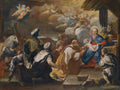 Quadro decorativo "Adoração dos Magos" de Luca Giordano. A pintura barroca retrata a Virgem Maria com o Menino Jesus, recebendo os Reis Magos e anjos no céu.