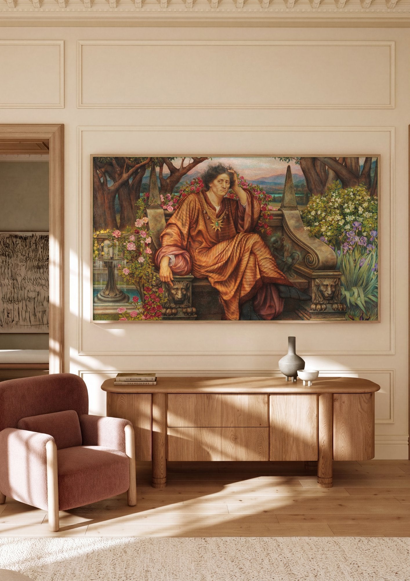 Quadro Decorativo 'The Hour Glass' - Evelyn De Morgan em ambiente decorado