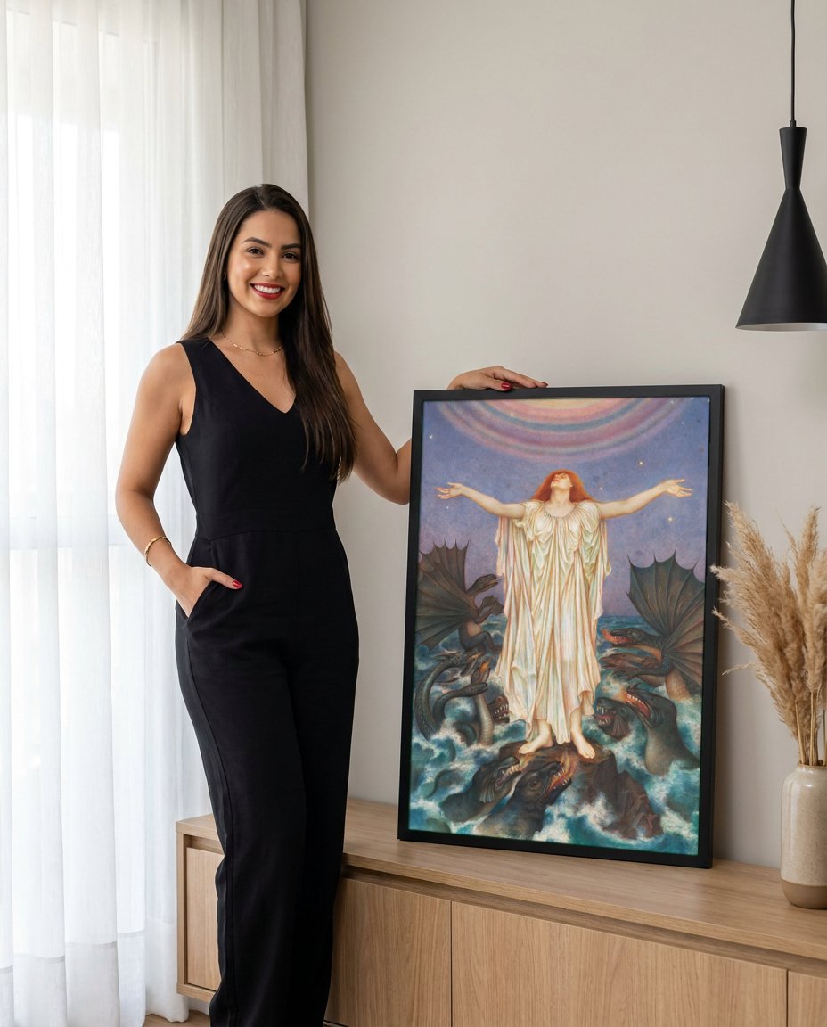 Quadro Decorativo A Filha do Mar - Evelyn De Morgan com modelo em ambiente