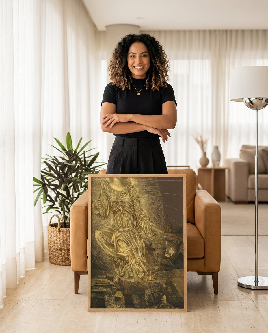 Quadro Decorativo A Luz do Mundo - Evelyn De Morgan com modelo em ambiente