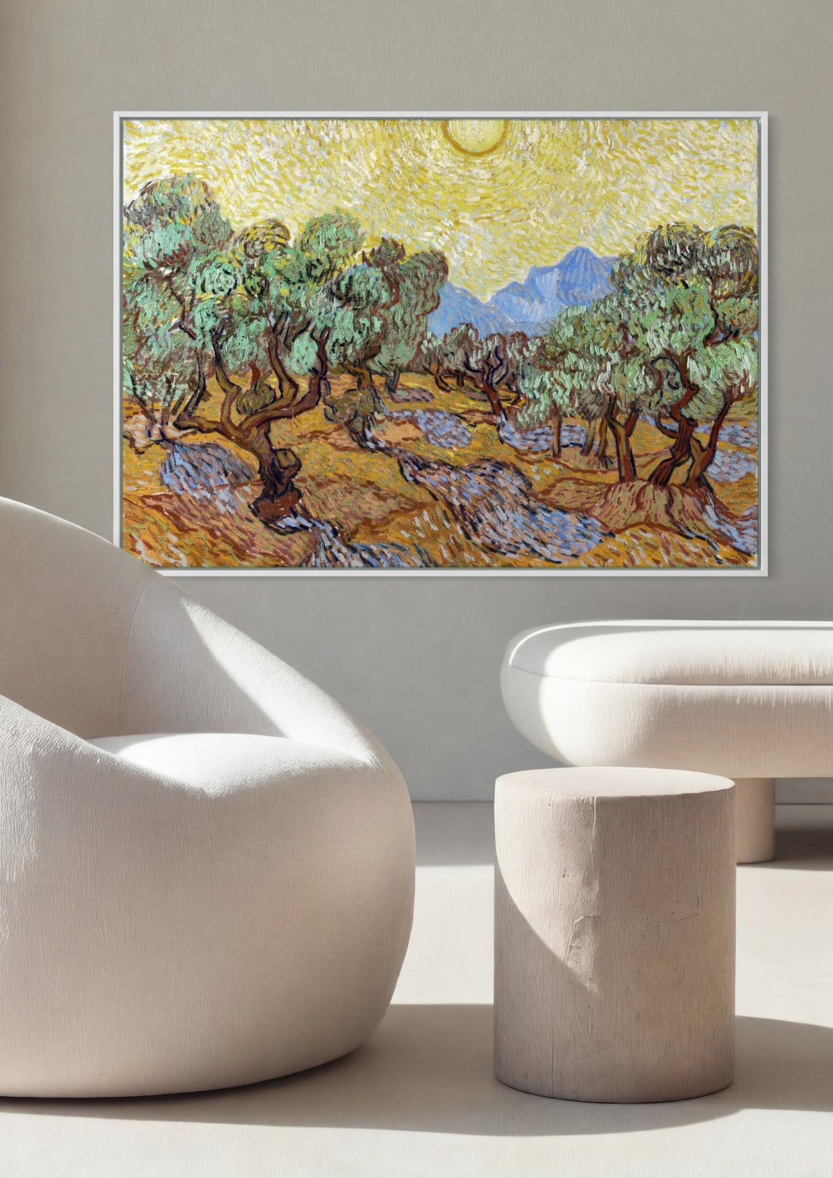 Quadro Decorativo Campo de Oliveiras com Sol - Van Gogh | quadro emoldurado na parede