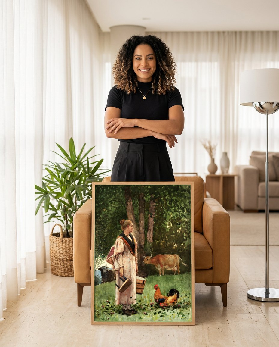 Quadro Decorativo A Leiteira - Winslow Homer | modelo apresentando o quadro emoldurado