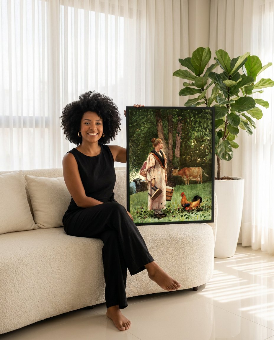 Quadro Decorativo A Leiteira - Winslow Homer | modelo apresentando o quadro emoldurado