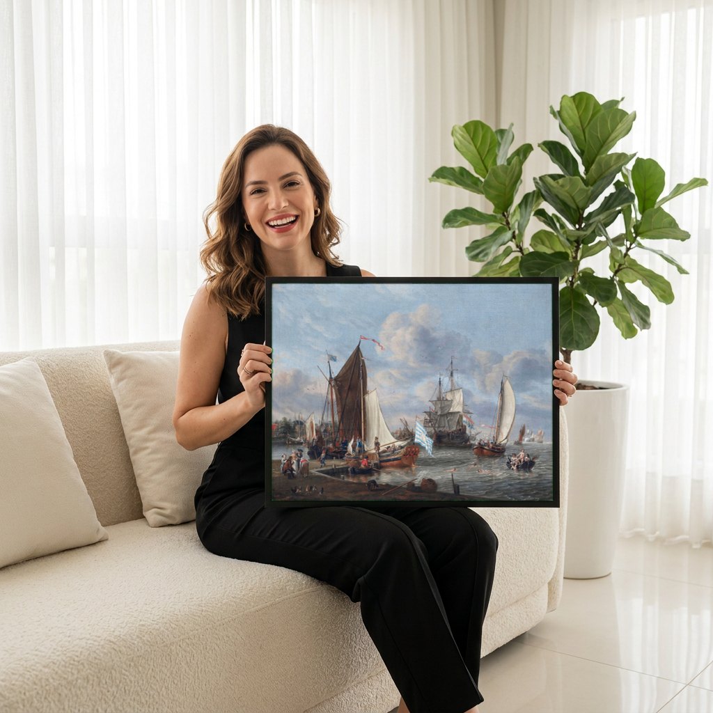 Quadro Decorativo Porto Holandês - Abraham Storck | modelo apresentando o quadro emoldurado