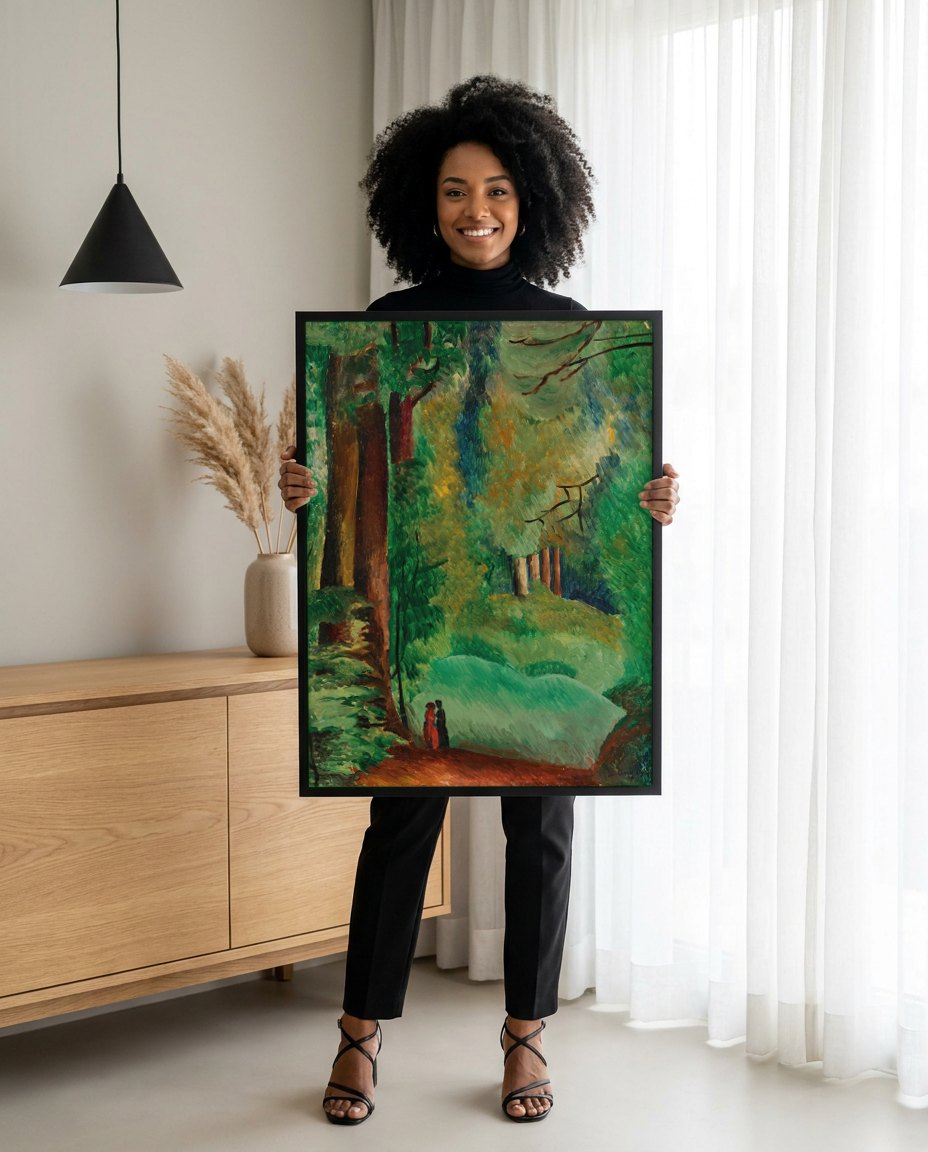 Quadro Decorativo Floresta com Figuras - Moïse Kisling | modelo apresentando o quadro emoldurado