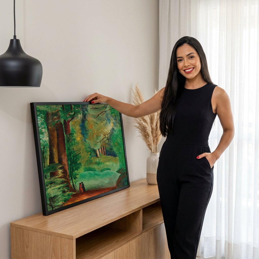 Quadro Decorativo Floresta com Figuras - Moïse Kisling | modelo apresentando o quadro emoldurado