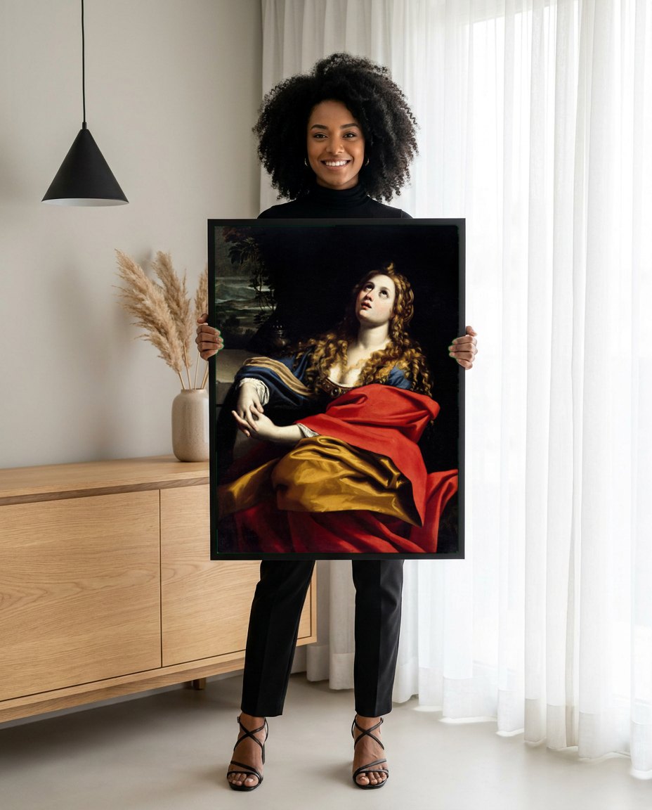 Quadro Decorativo Madalena Penitente - Domenichino | modelo apresentando o quadro emoldurado
