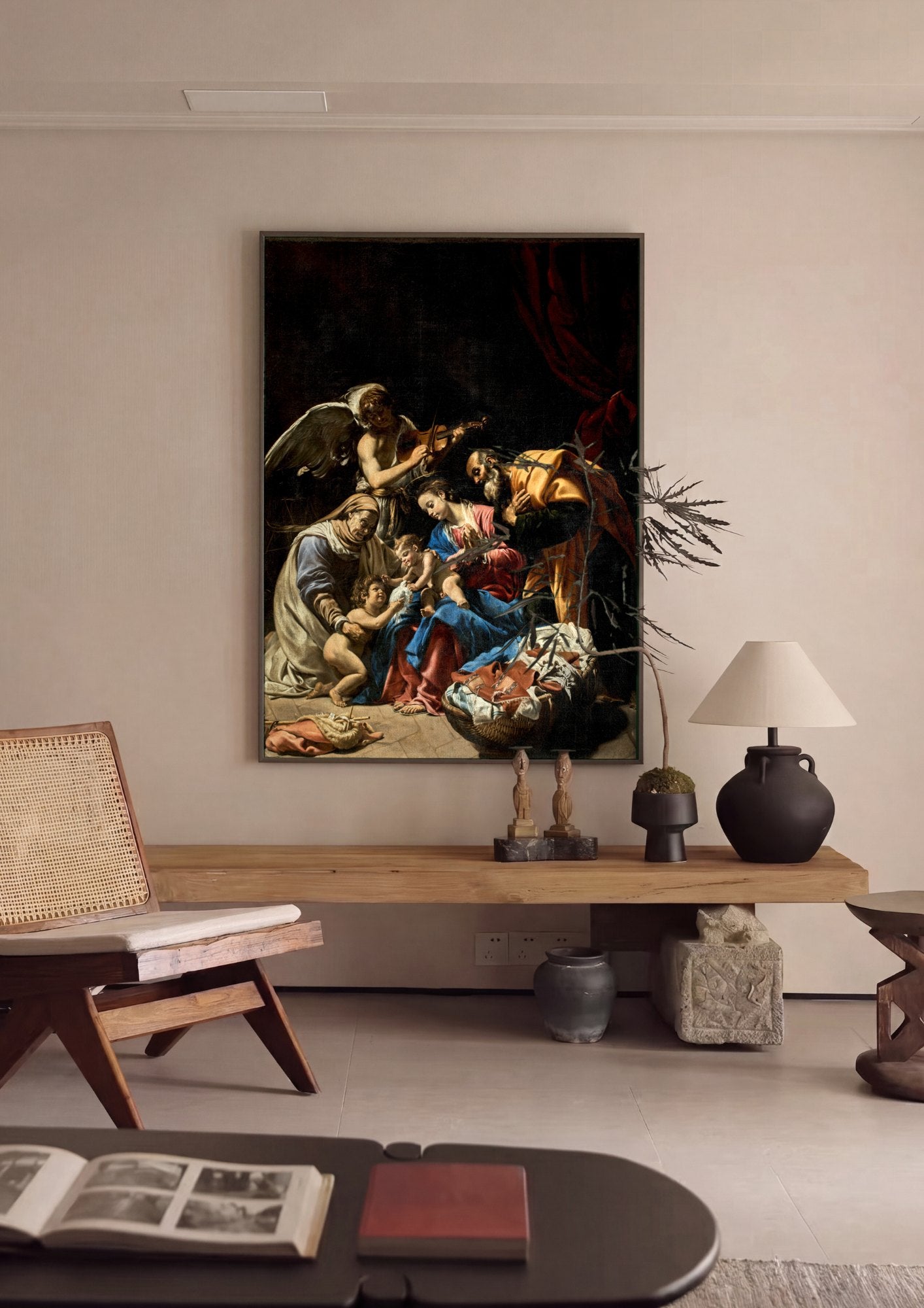 Quadro Decorativo A Sagrada Família com Santa Isabel e São João Batista - Orazio Borgianni | quadro emoldurado na parede