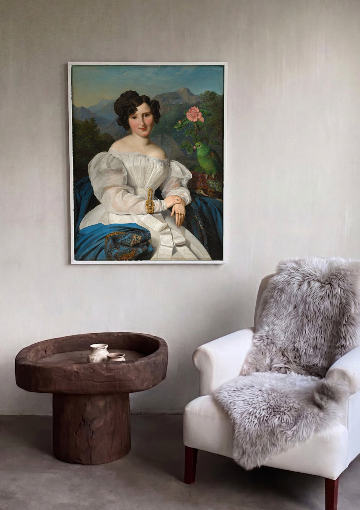 Quadro Decorativo Retrato de Mulher com Papagaio - Waldmüller | quadro emoldurado na parede