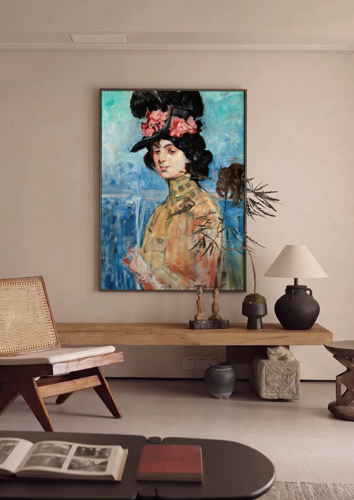 Quadro Decorativo Retrato de Senhora com Chapéu - Malczewski | quadro emoldurado na parede