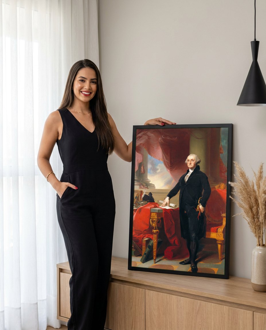 Quadro Decorativo George Washington - Thomas Sully | modelo apresentando o quadro emoldurado